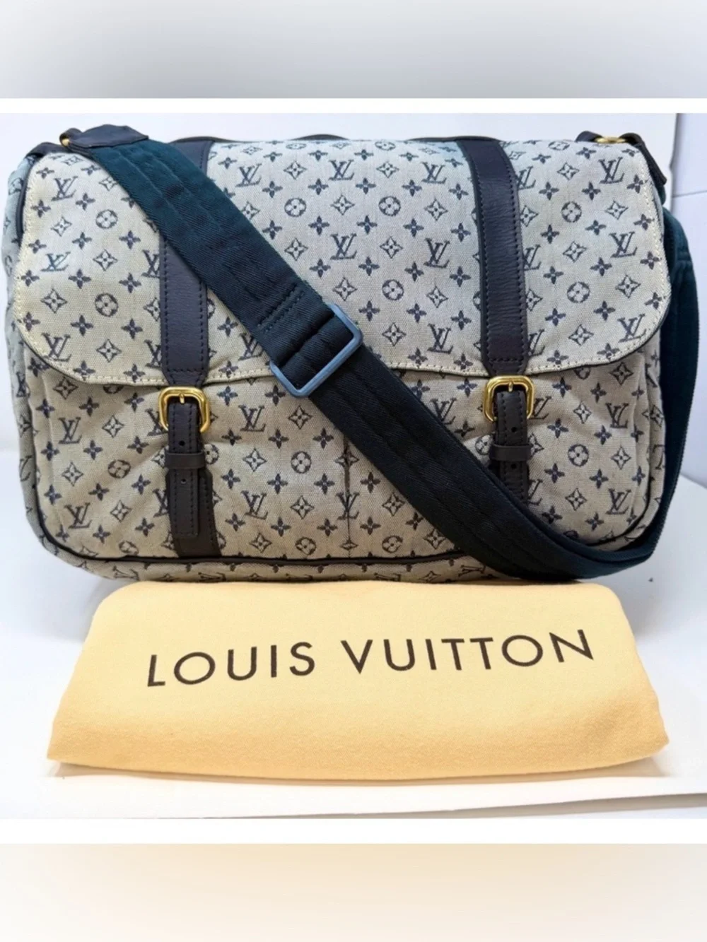 Louis Vuitton Vintage Blue Monogram Mini Lin Sac Maman 2003 Messenger Diaper Bag